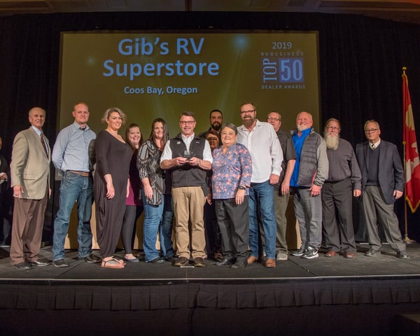 Gib's Team Accepting 2019 Top 50 Award at RVDA Convention in Las Vegas, Nevada